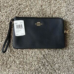 NWT COACH Double Zip Wallet Imitation Gold/Dark Blue